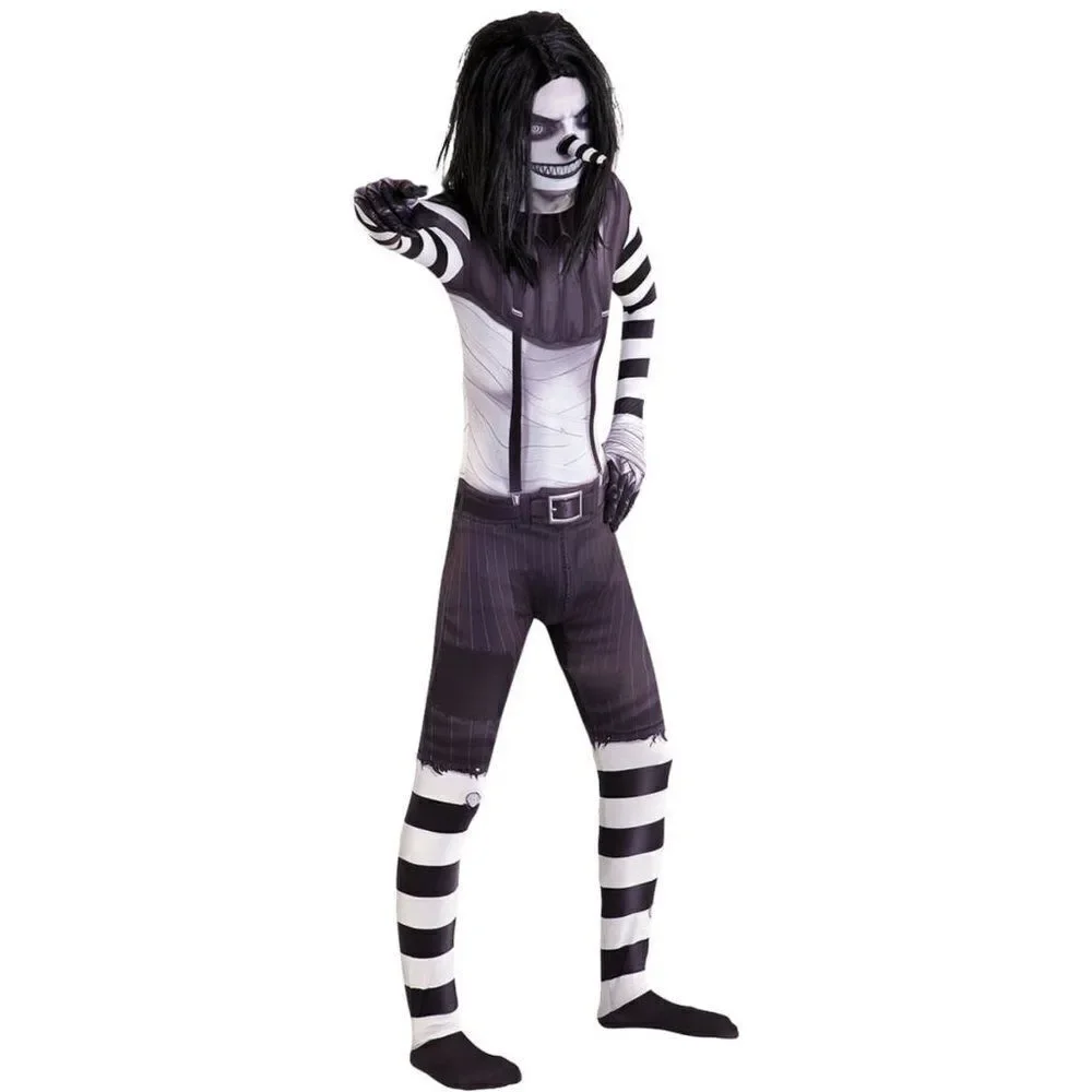 New Laughing Jack Boys Morphsuite And Wig Scary Halloween Costume Large 2-Piece